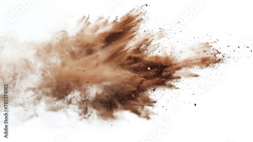 dry soil explosion isolated on white background abstract dust particles dispersing earthy brown texture creative concept photo © Bijac
