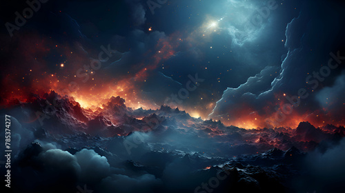 Fantastic night sky with clouds and stars. 3d rendering