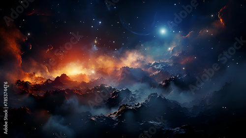 Cosmic space background with stars and nebula. 3D rendering