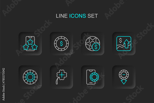 Set line Casino chips, Online sports betting, slot machine with clover, Financial growth increase, Football money, dollar and icon. Vector