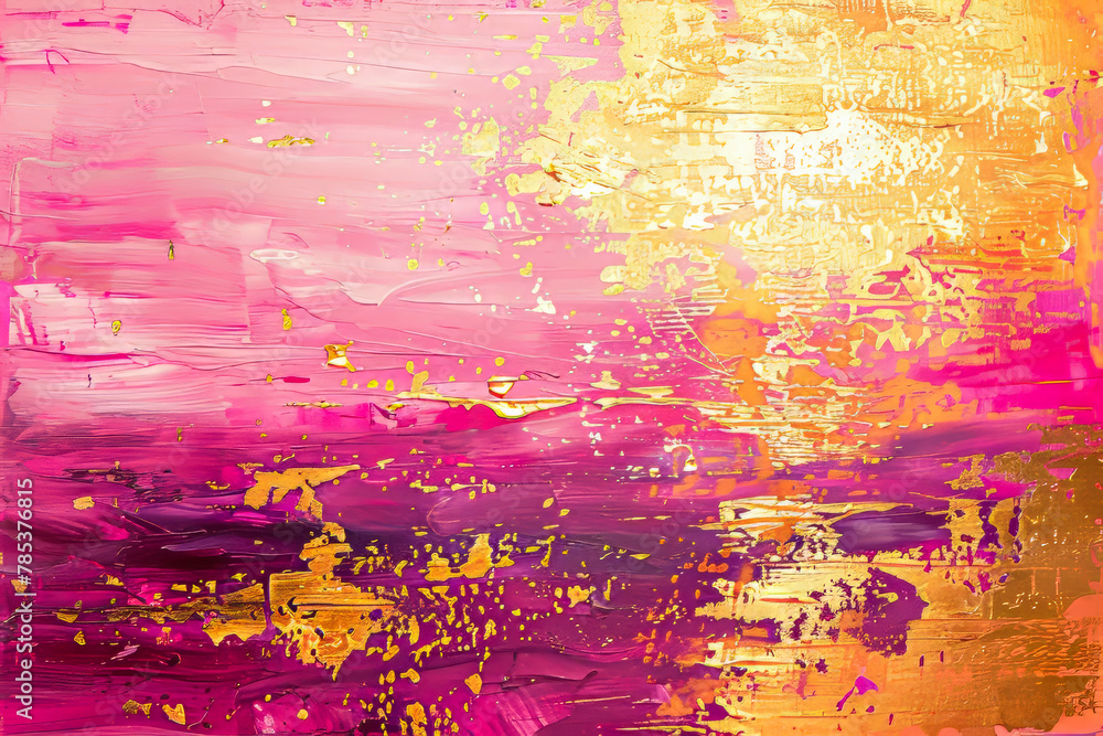 Obraz premium Vibrant Pink and Gold Abstract Acrylic Painting Texture