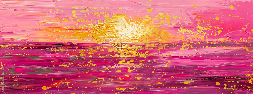 Vibrant Pink and Gold Abstract Acrylic Painting