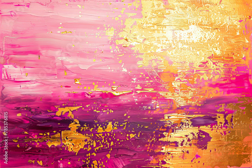 Vibrant Pink and Gold Abstract Acrylic Painting Texture
