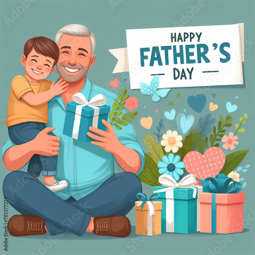 Happy Father's Day Cute Cartoon Image.  Father's Day Greetings.