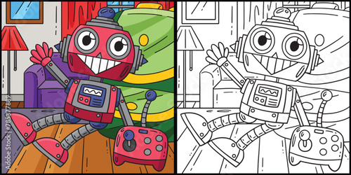 Robot and Remote Control Coloring Illustration