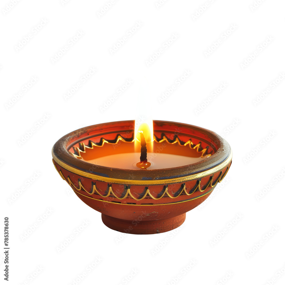 Traditional Terracotta Diya Lamp with Lit Flame, Symbolizing Spirituality and Decoration. Traditional Terracotta Diya Lamp with Lit Flame, Symbolizing Spirituality and Decoration.