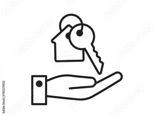 Key icon for house representation, isolated against a white background. This simple vector symbol evokes a sense of warmth and security, embodying the concept of home.