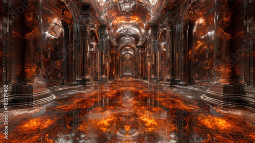 Supernatural cathedral made of red amber