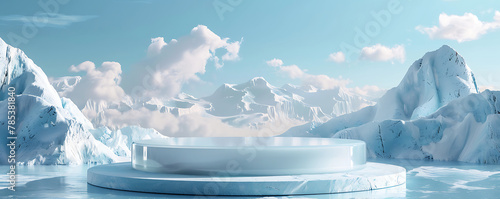 Snow winter Ice podium background product platform white cold mountain for cosmetic display. generative ai