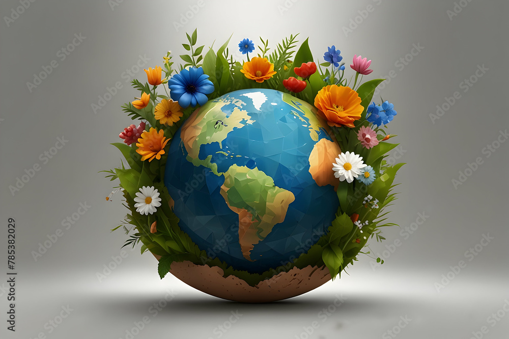 Simple Flat Vector Illustration: Floral Earth Day Tribute - A Beautiful Arrangement Celebrating the Health and Beauty of Our Planet with Earth Day Theme, Isolated on White Background Simple Flat Vector Illustration: Floral Earth Day Tribute - A Beautiful Arrangement Celebrating the Health and Beauty of Our Planet with Earth Day Theme, Isolated on White Background