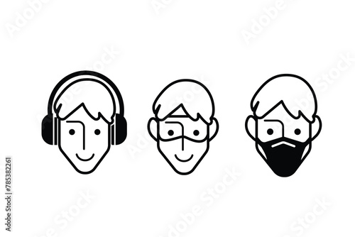 Ear muffs, eye protection glasses, and face mask safety required signage icon vector illustration outline bundle set. Simple flat cartoon drawing. photo