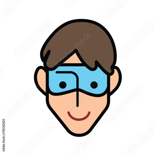 Safety first face eye protection glasses required colored outlined vector illustration isolated on square white background. Simple flat cartoon drawing.