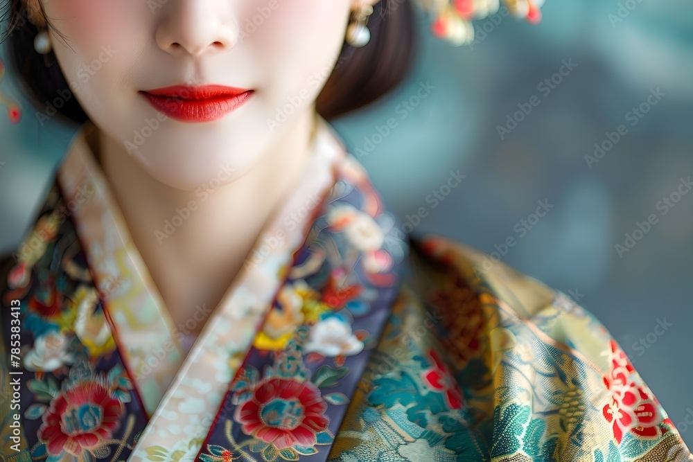 Captivating Elegance of Korean Traditional Hanbok Dress Showcasing Vibrant Floral Patterns and Cultural Heritage