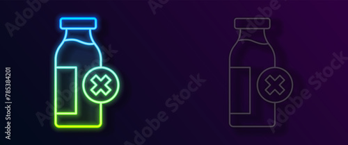 Glowing neon line Lactose intolerance icon isolated on black background. Not allow milk. Allergy concept, lactose intolerance allergy warning sign. Vector