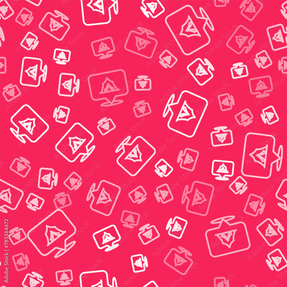White line Circus tent icon isolated seamless pattern on red background. Carnival camping tent. Amusement park. Vector White line Circus tent icon isolated seamless pattern on red background. Carnival camping tent. Amusement park. Vector