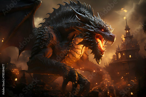 Dragon in the dark.3d render illustration of dragon in the dark