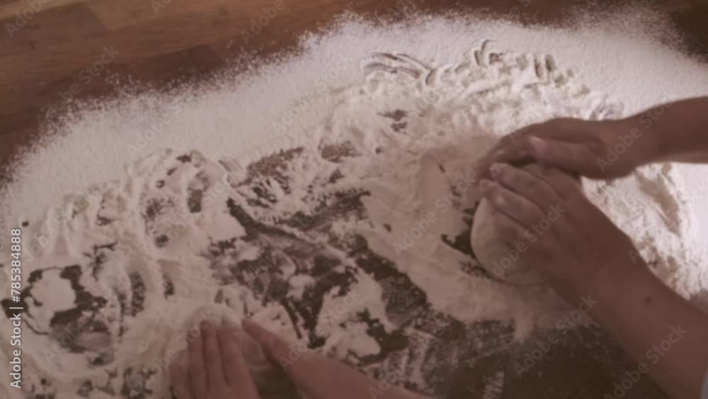 mother and daughter bond over making homemade food in kitchen, kneading dough with flour on countertop, childhood and special bond between mother and child, family traditions through cooking together mother and daughter bond over making homemade food in kitchen, kneading dough with flour on countertop, childhood and special bond between mother and child, family traditions through cooking together