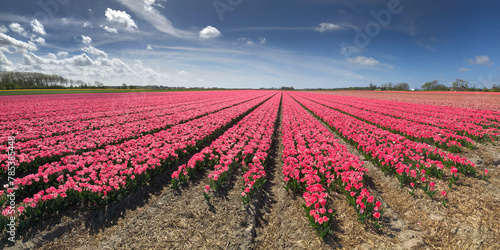Tulip fields. Spring. Tulipbulbs. Julianadorp Noord Holland Netherlands.  Panorama. photo