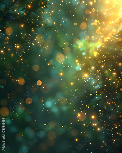 Yellow and Dark Green Glittering Lights with Dreamy Bokeh   banner  background for event invitation  New Year s or Christmas decoration  Party Time  Festival St Patrick Day  Holiday  Space for text