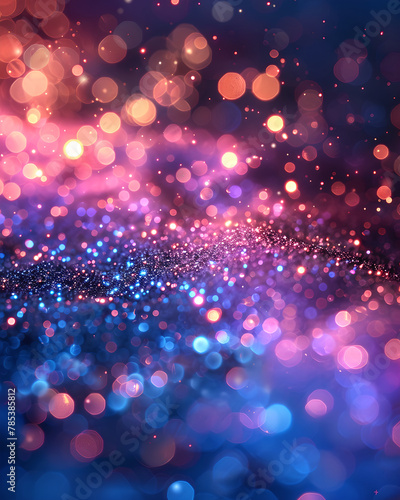 Dark Blue and Pink Glittering Lights with Dreamy Bokeh, banner, background for event invitation, New Year's or Christmas decoration, Party Time, Festival Holiday, Birthday, Space for text