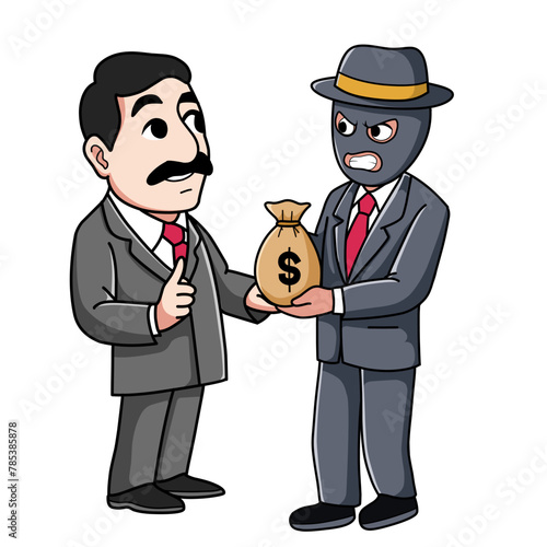 Cartoon vector illustration depicting political corruption. Police corruption, political scandal news, bribery and tax violations, government financial crimes, corrupt leader abstract metaphor.
