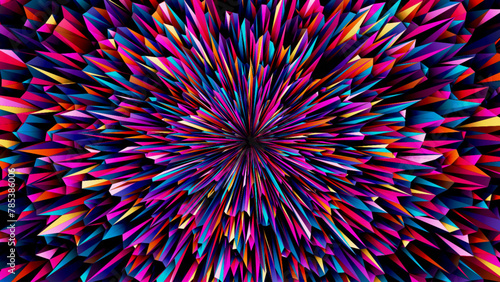 Abstract futuristic background with colored sharp triangles. Concentric colorful crystals. Broken geometric triangular shapes. Polygonal art. Vector illustration