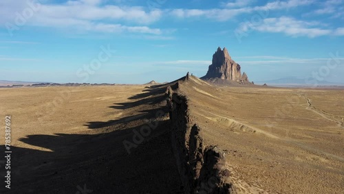 Drone view of ShipRock in theNavajo Nation, New Mexico, USA, in a beautiful sunny autumn day with clear blue sky and no people around.