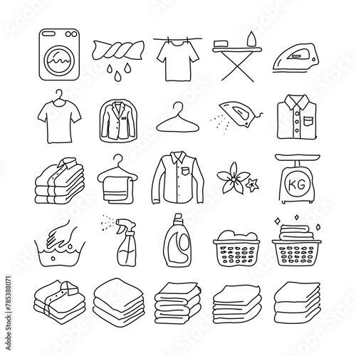 laundry service icons. Vector illustrations. laundry related illustrations. group vector design on isolated on black and white background.