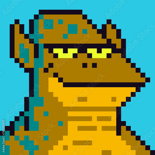 Avatar pixel animal character, cartoon vector icon, game user or web profile, 8-bit reptile head, social net anthropomorphic portrait, minimalistic fashion, vector crypto art background