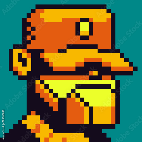 Avatar pixel male character, cartoon vector icon, game user or web profile person, people, 8-bit guy in cap, social net portrait, bearded man face, minimalistic fashion, vector