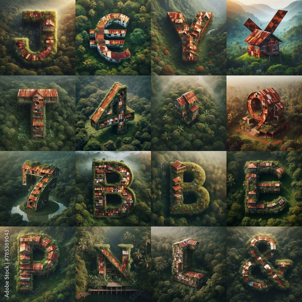 House in jungle lettering. AI generated illustration House in jungle lettering. AI generated illustration