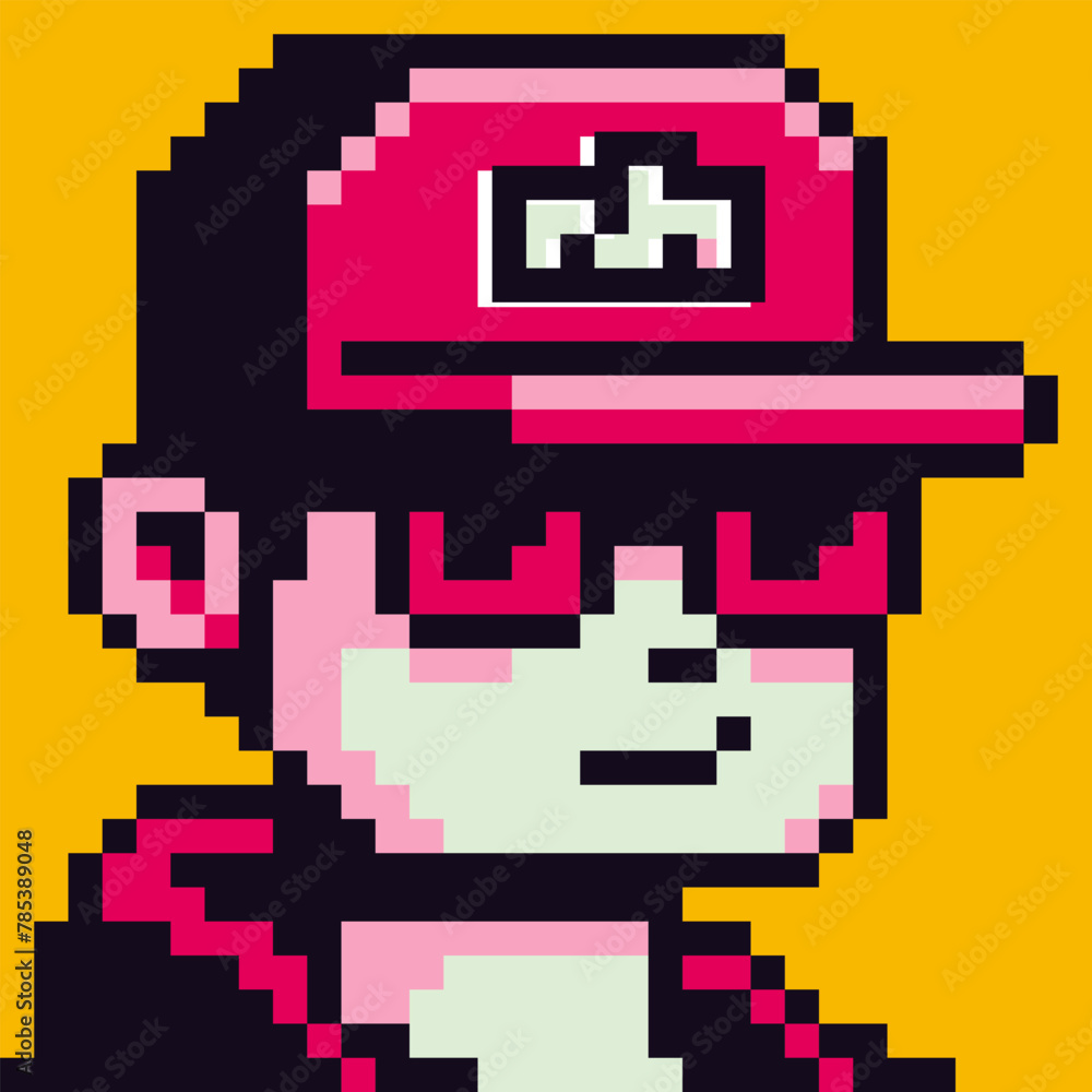 Avatar pixel 8-bit boy with cap, male character, guy cartoon vector icon, game user or web profile person, people, social net portrait, young man face, minimalistic fashion, vector illustration. Avatar pixel 8-bit boy with cap, male character, guy cartoon vector icon, game user or web profile person, people, social net portrait, young man face, minimalistic fashion, vector illustration.