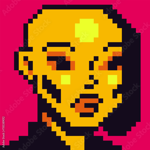 Avatar pixel female character, young woman face, cartoon vector icon, game user or web profile person, fashion people, 8-bit girl, social net portrait, minimalistic fashion, vector crypto art.