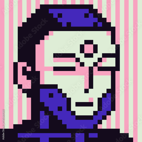 Avatar pixel male character, cartoon vector icon, game user or web profile persons and people, 8-bit boy, social net portrait, futuristic man face, minimalistic fashion, vector art.