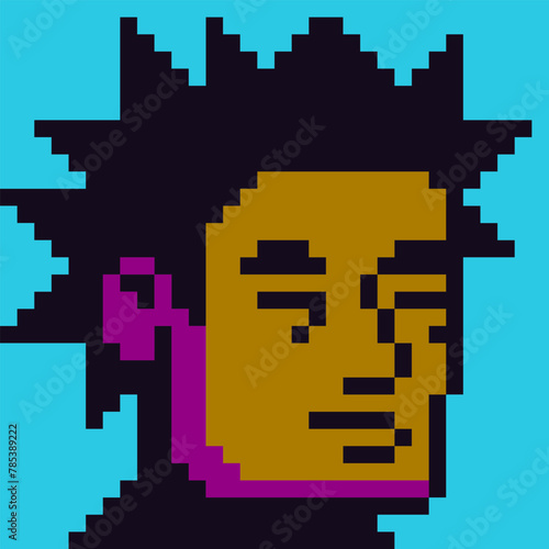 8-bit boy, avatar pixel male character, cartoon vector icon, young asian man face, game user or web profile person, people, social net portrait, minimalistic fashion, background.