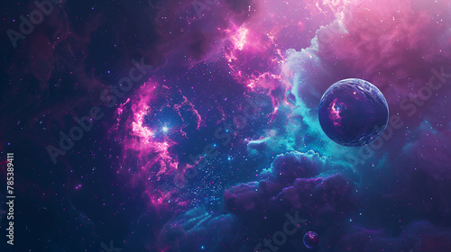 Landscape background of fantasy alien galaxy nebula wi #785389411