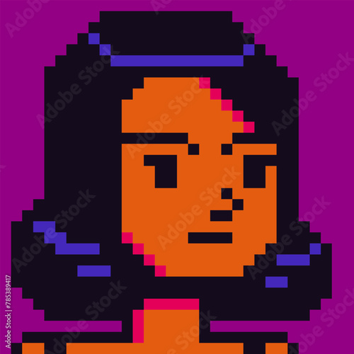 Avatar pixel female character, 8-bit girl, cartoon vector icon, game user or web profile persons and people, social net portrait, young woman face, minimalistic fashion, vector illustration.
