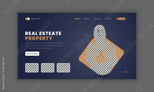 Hero banner for real estate website, landing page template with house signed property purchase agreement. Concept of real estate deal, buying a home. Modern Real estate website UI/UX design. (ID: 785390230)