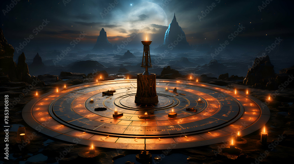 Fantasy landscape with an ancient watch tower. 3D rendering. - obrazy, fototapety, plakaty 