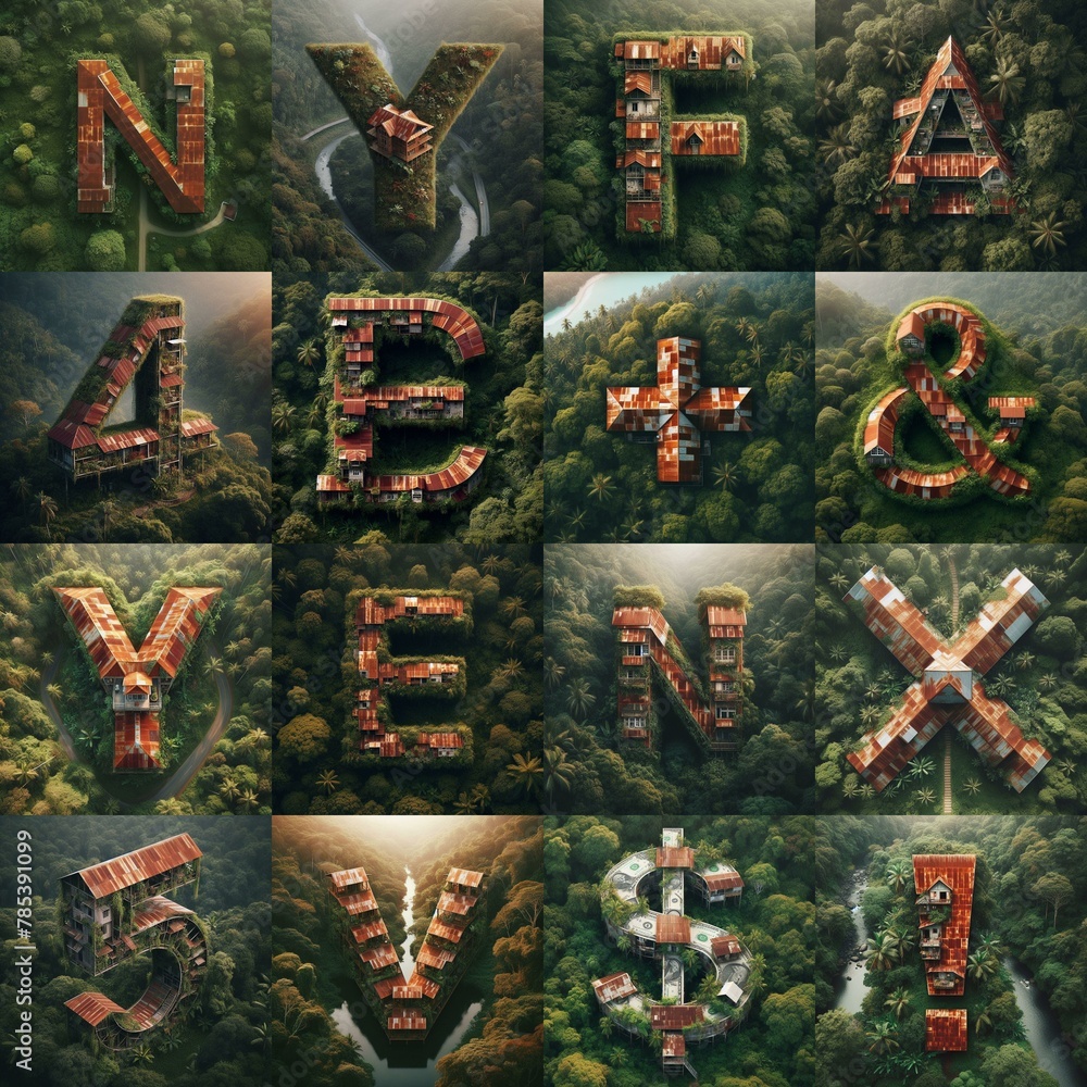 House in jungle lettering. AI generated illustration House in jungle lettering. AI generated illustration