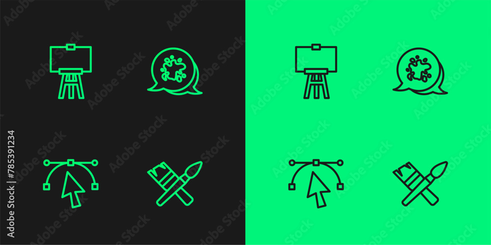 Set line Paint brush, Bezier curve, Wood easel and spray icon. Vector Set line Paint brush, Bezier curve, Wood easel and spray icon. Vector