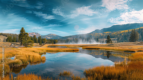 Landscape Panorama of Yellowstone National Park