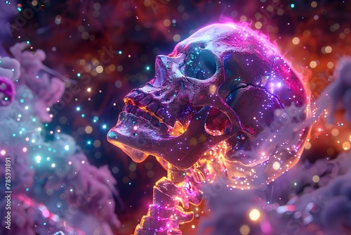 Captivating Crystal Skull Anatomy in a Mesmerizing Cosmic Landscape