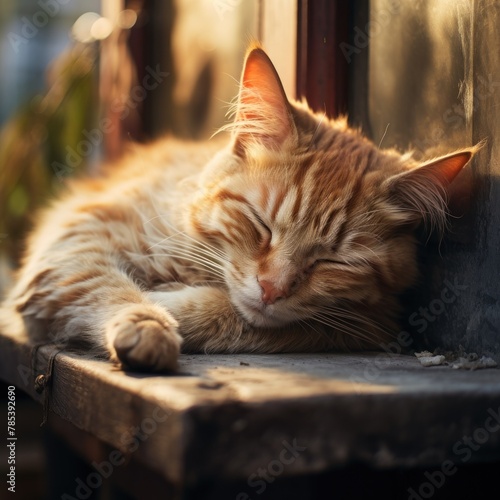 Sad homeless cat dreaming about home. © vlntn