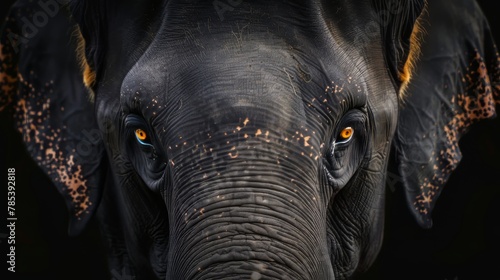 Close up of elephants face on black background