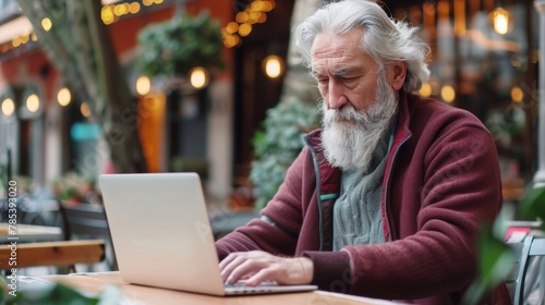 Man with beard using laptop computer