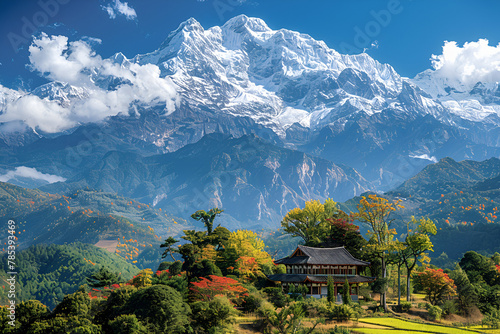 Meili Snow Mountain in Yunnan Province,
Mountain village at sunny day in Ghandruk photo