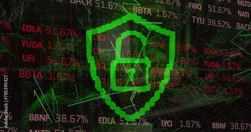 Image of green padlock and data processing over connections photo