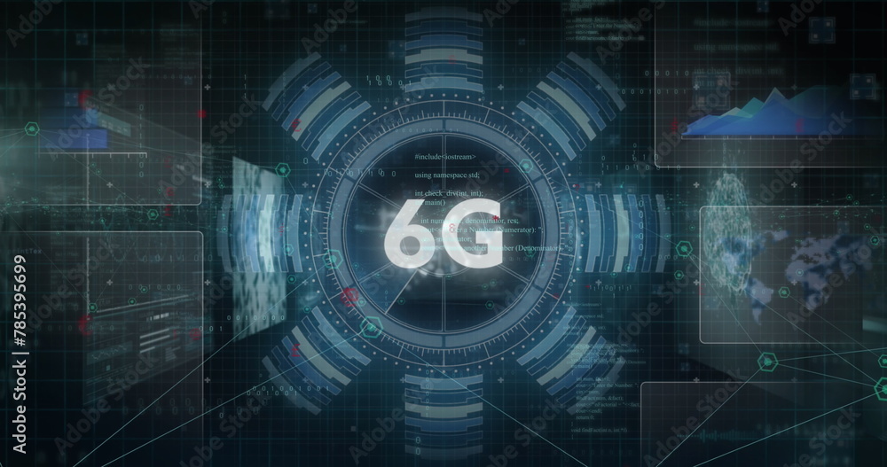 Obraz premium Image of data processing over 6g text