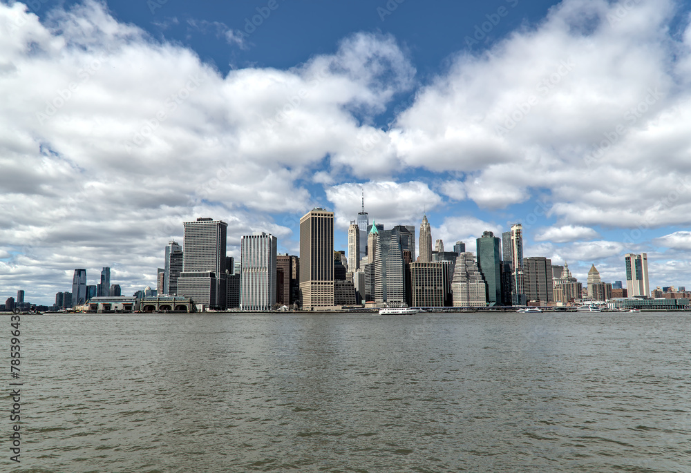 Fototapeta premium downtown lower manhattan skyline view of financial district with skyscraper commercial buildings (new york city, nyc architecture) travel tourist destination